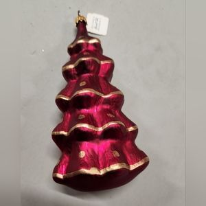 Vintage Dayton Blown Glass Red & Gold Polka-dot Christmas Tree  Ornament